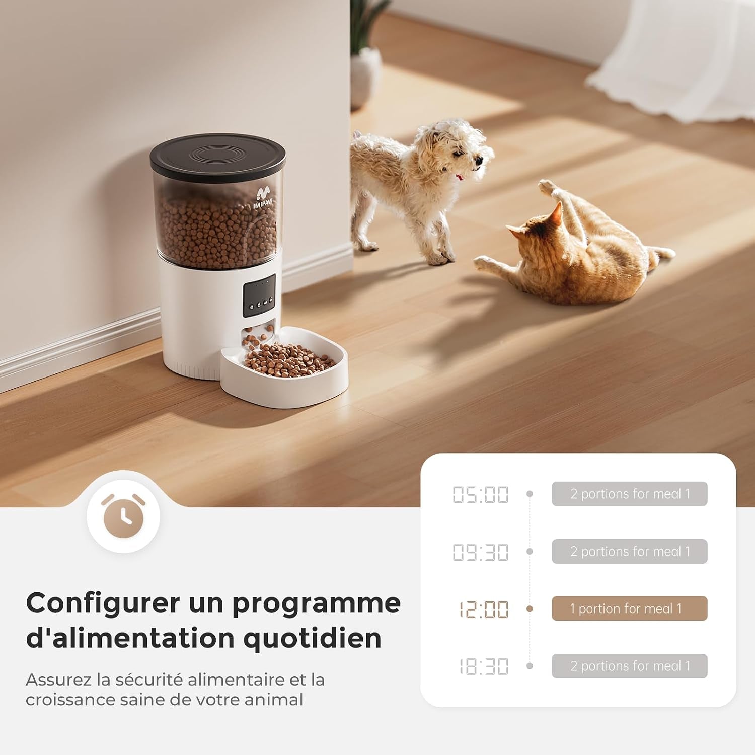 Distributeur Croquettes Chat Automatique 3L - Alimentation Précise, Contrôle Facile via App, 1-10 Repas Par Jour, Convient Aux Chats Et Petits Chiens, Blanc