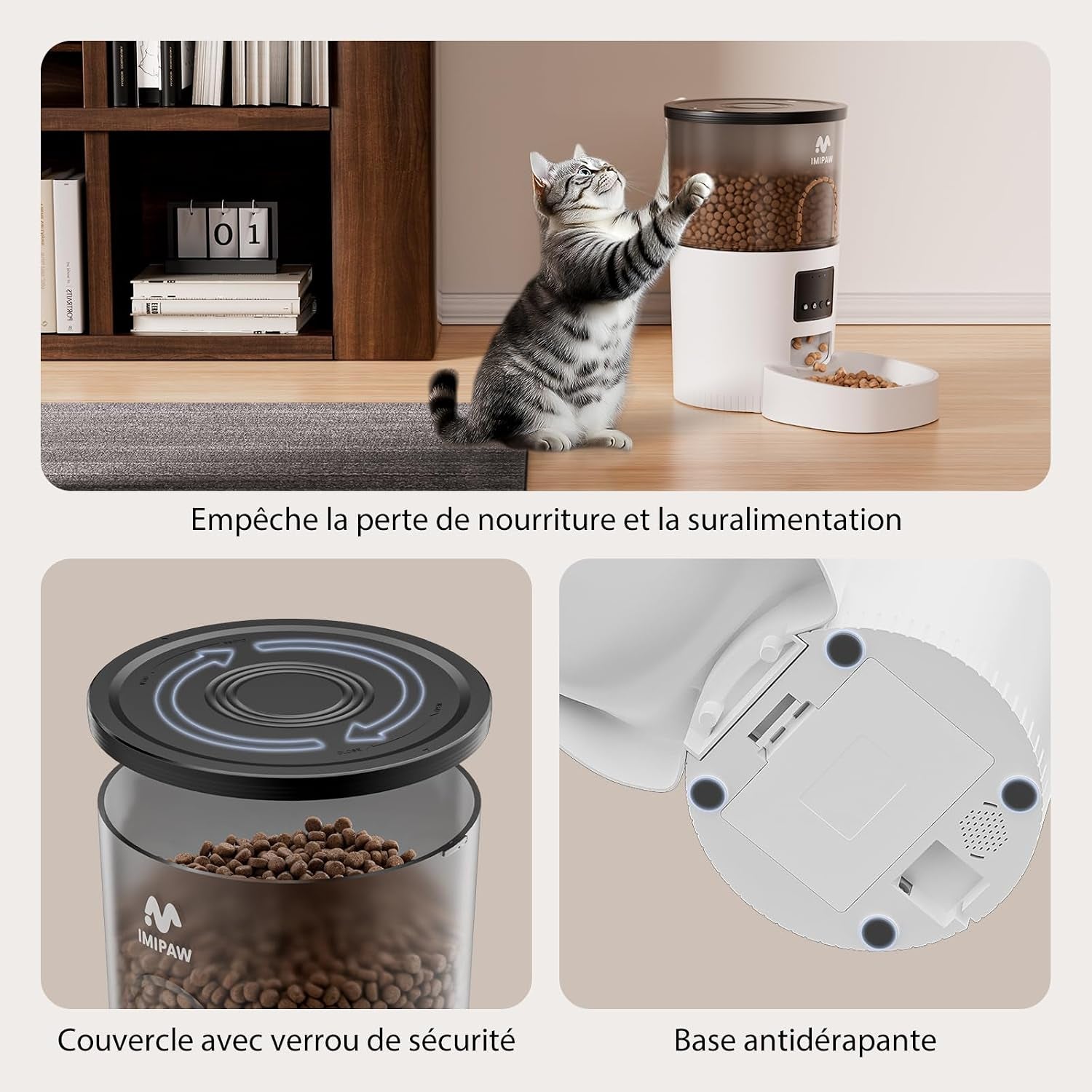 Distributeur Croquettes Chat Automatique 3L - Alimentation Précise, Contrôle Facile via App, 1-10 Repas Par Jour, Convient Aux Chats Et Petits Chiens, Blanc