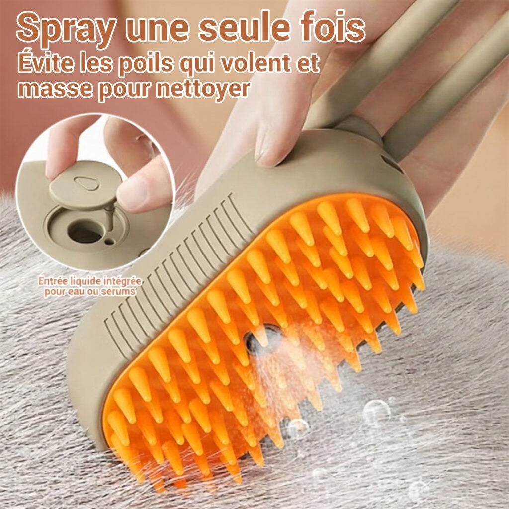 Massage Poilu™ – Brosse Vapeur 3-en-1 | Toilettage Doux Sans Stress & Anti-Poils Volants