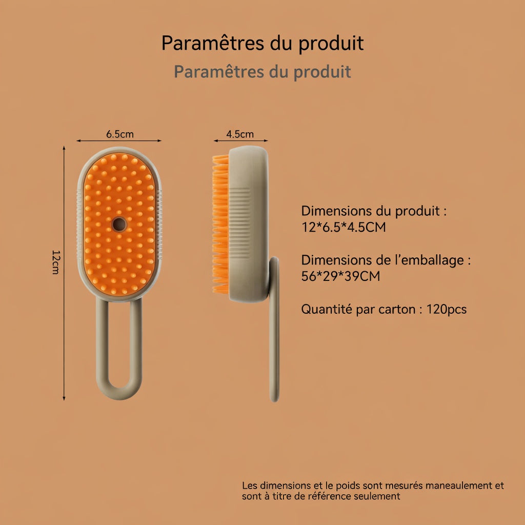 Massage Poilu™ – Brosse Vapeur 3-en-1 | Toilettage Doux Sans Stress & Anti-Poils Volants
