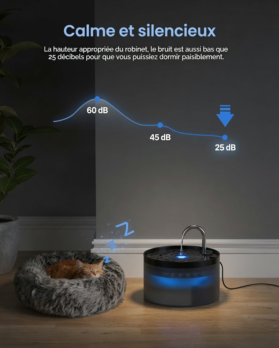 HydraPoilu™ – Fontaine Design Robinet 3,2L | Ultra-Silencieuse ≤25 dB & Filtration Multi-Étages | Noire