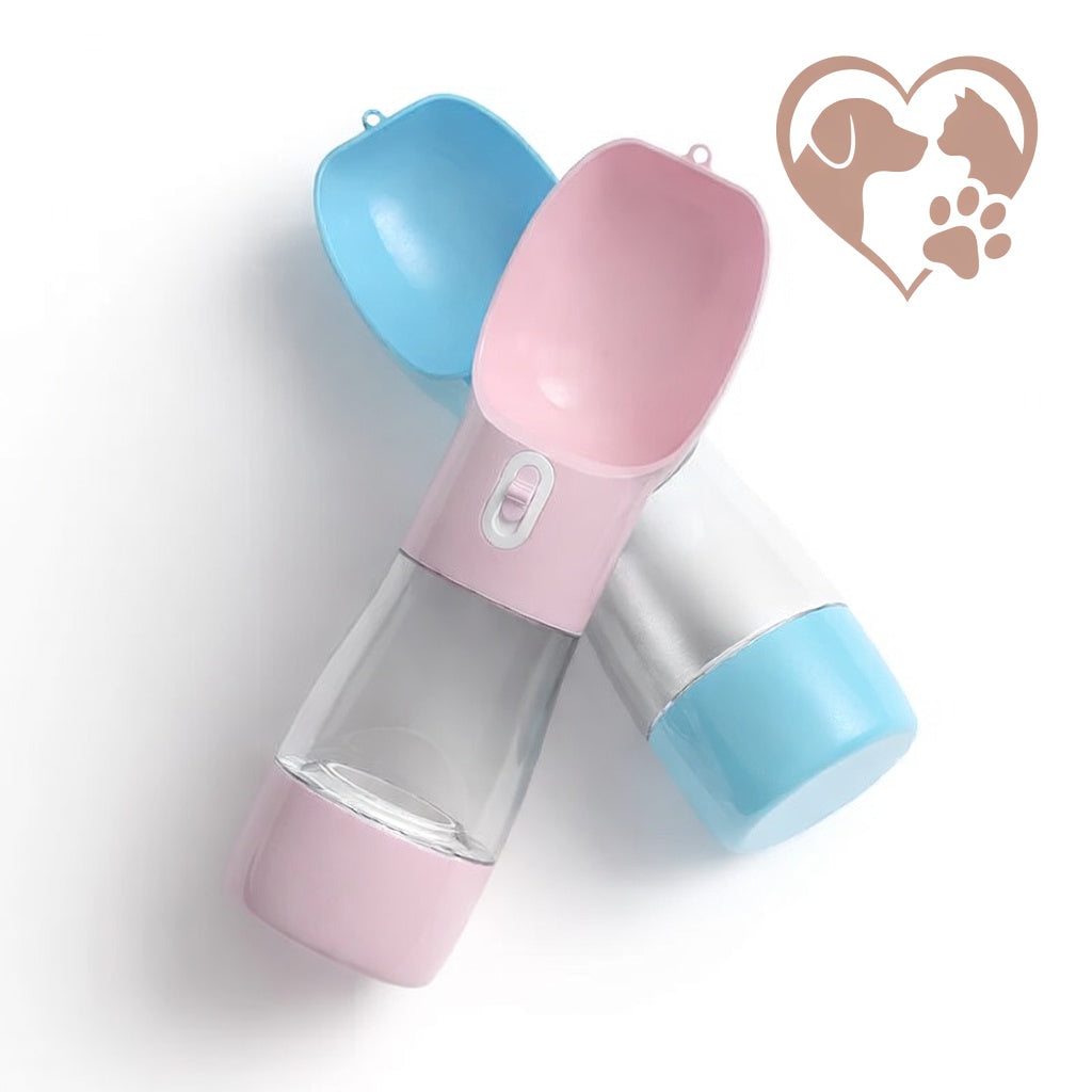 Aventure Poilu™ – Gourde 2-en-1 Portable | Eau 258 ml + Croquettes 200 ml | Anti-Fuite & Bol Intégré