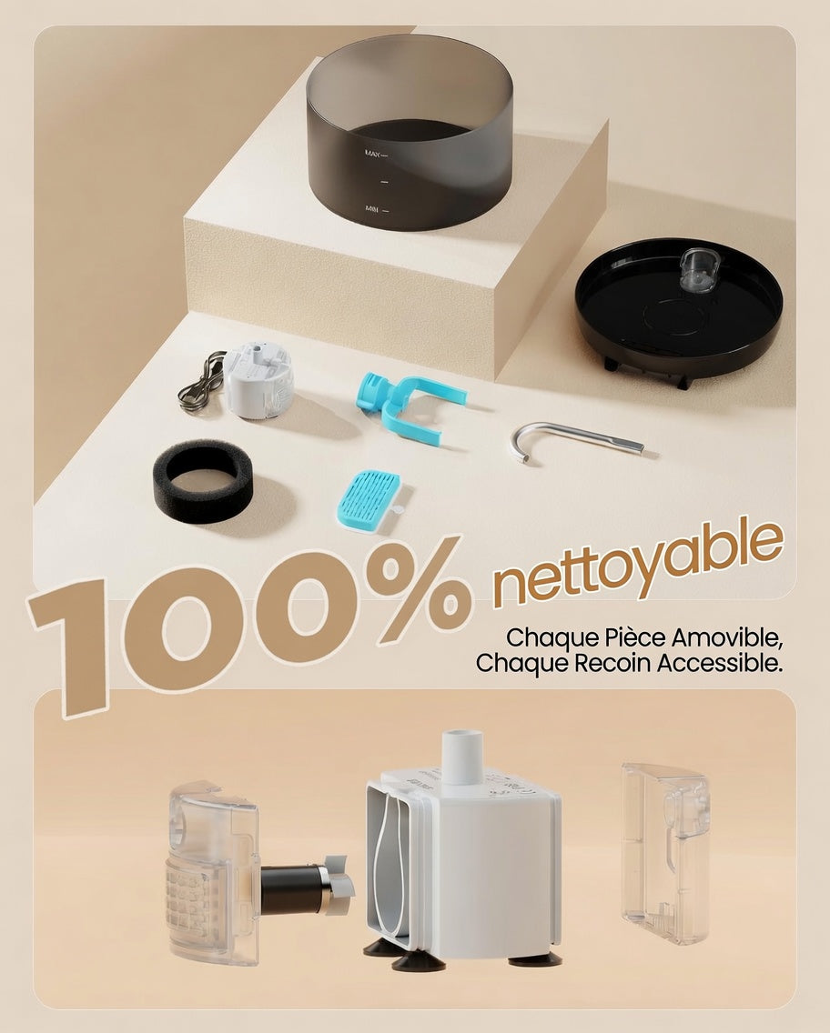HydraPoilu™ – Fontaine Design Robinet 3,2L | Ultra-Silencieuse ≤25 dB & Filtration Multi-Étages | Noire