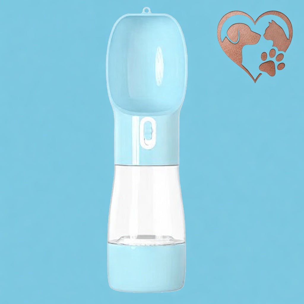 Aventure Poilu™ – Gourde 2-en-1 Portable | Eau 258 ml + Croquettes 200 ml | Anti-Fuite & Bol Intégré
